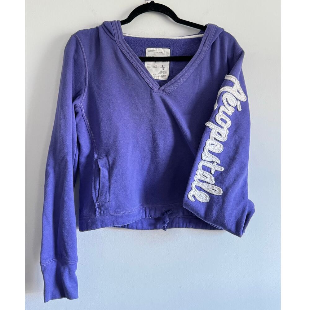 Aéropostale Y2K Purple Hoodie Sweatshirt Women’s Size‎ Large Logo Sleeve